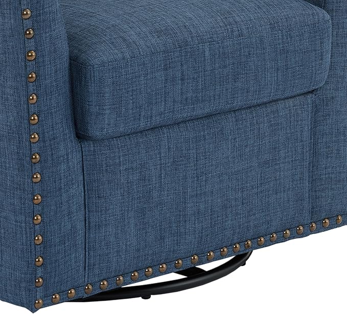 UIXE 360° Swivel Barrel Accent Chair, Modern Upholstered Arm Chair Round Club Armchair, Nailhead Trim Single Sofa Seating in Fabric for Living Room - Blue-DeskLoop Office