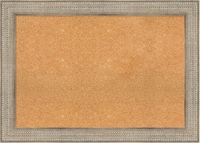 Amanti Art Natural Cork Board for Wall, 30x42 Vision Board with Silver Wood Frame, Large Corkboard Office Decor for Home Organization, Traditional Corkboard Pinboard to display items for home-DeskLoop Office