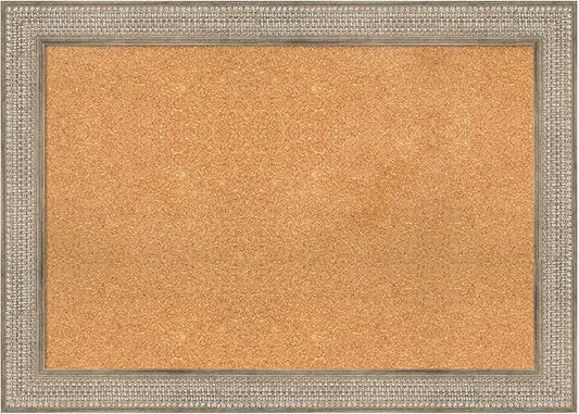 Amanti Art Natural Cork Board for Wall, 30x42 Vision Board with Silver Wood Frame, Large Corkboard Office Decor for Home Organization, Traditional Corkboard Pinboard to display items for home-DeskLoop Office