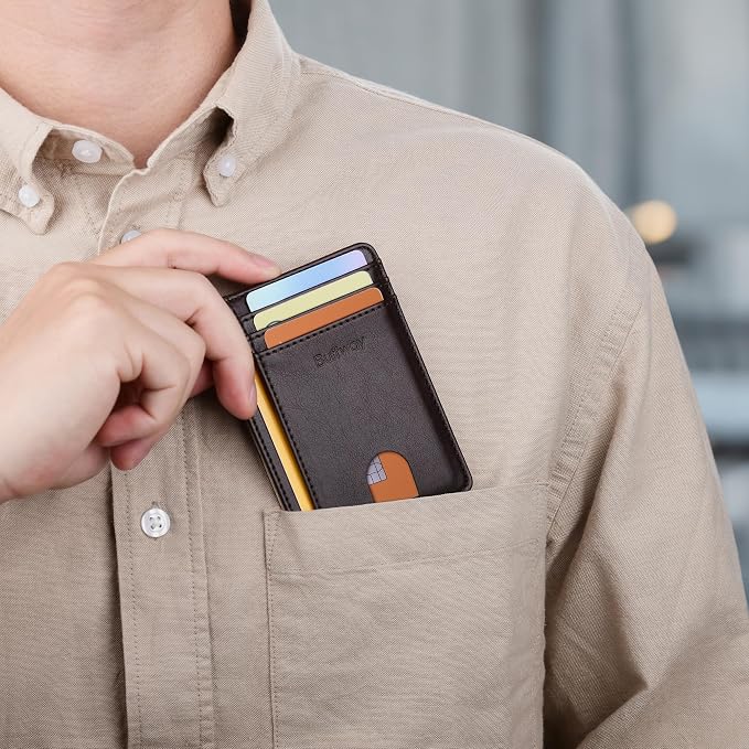 Buffway Slim Minimalist Front Pocket RFID Blocking Leather Wallets - Image 9