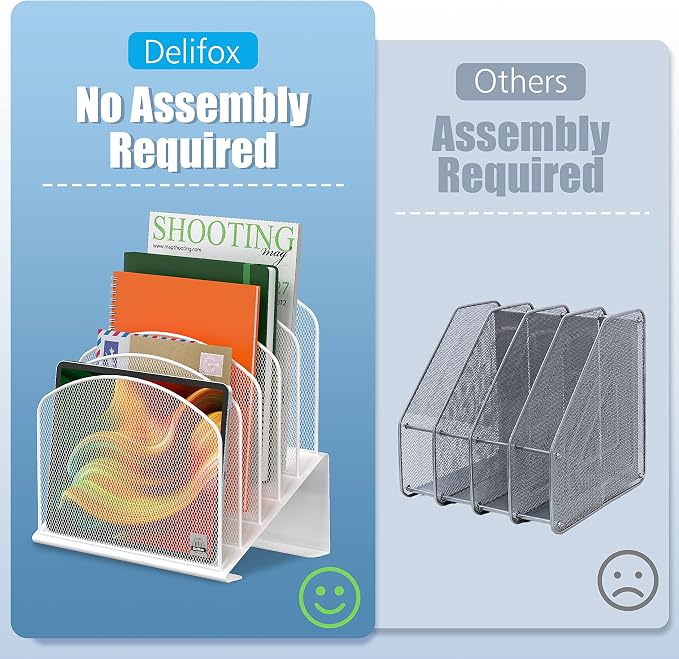 Delifox Inclined Desk File Organizer, Vertical File Folder Holder Stand Metal - Image 4