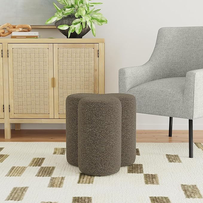 HomePop Upholstered Clover Shaped Ottoman Home Décor|Foot Rest Ottoman - Dark Brown Boucle-DeskLoop Office
