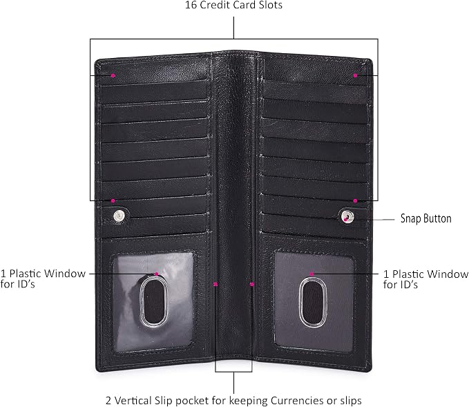 Long Wallet for Men Women Real Leather Bifold RFID Stylish Slim Handmade 2 ID - Image 3