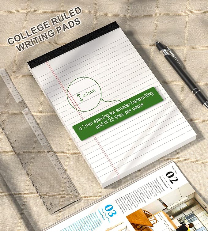 Note Pads 5x8 Small Legal Pads White Notepad, 6 Pack, Narrow Ruled Notepads - Image 5