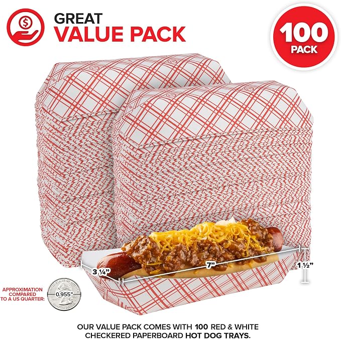 Stock Your Home Checkered Food Boats 100 Pack Retro Red & White Grease - Image 2