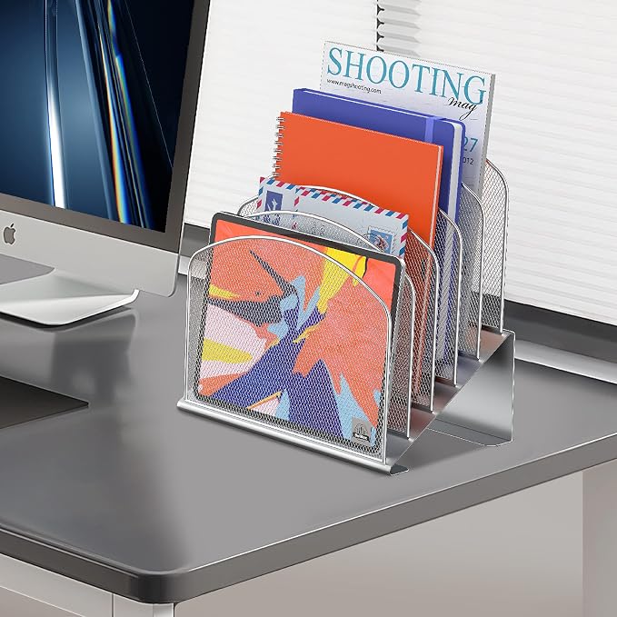 Delifox Inclined Desk File Organizer, Vertical File Folder Holder Stand Metal - Image 7