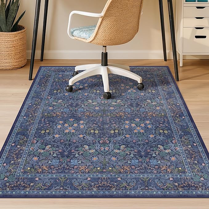 Dark Blue Office Chair Mat for Hardwood Floors, Tile Floor Protector for Heavy by JTJ