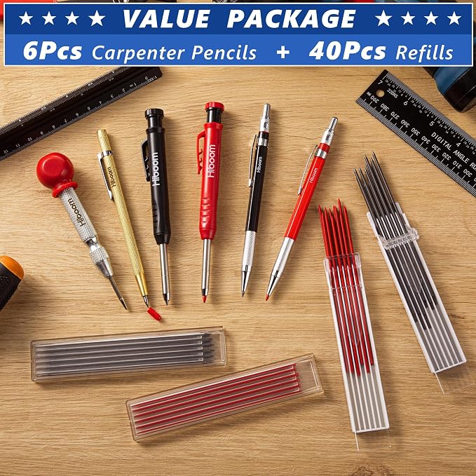 Hiboom 10 Pack Carpenter Pencils Mechanical Set, Construction Pencils - Image 9