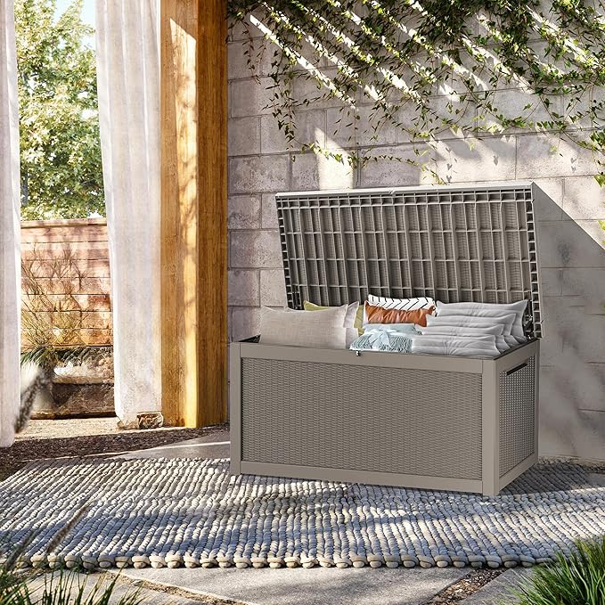 320 Gallon Lockable Resin Deck Box, Waterproof & UV-Resistant Outdoor Storage Box for Outdoor Cushion Storage, Garden Tools & Pool Accessories Storage, Gray-DeskLoop Office