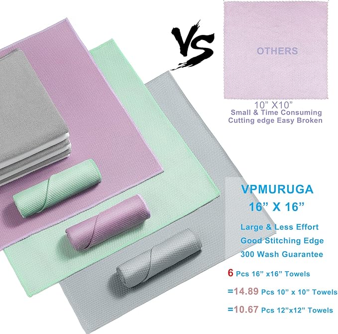 Easy Clean Fish Scale Nanoscale Cleaning Cloth,Streak Free Microfiber Glass Cleaning Cloths for Window Mirrors Windshields,Lint Free Microfiber Polishing Cleaning All-Purpose Towel Pack of 6(Purple)-DeskLoop Office