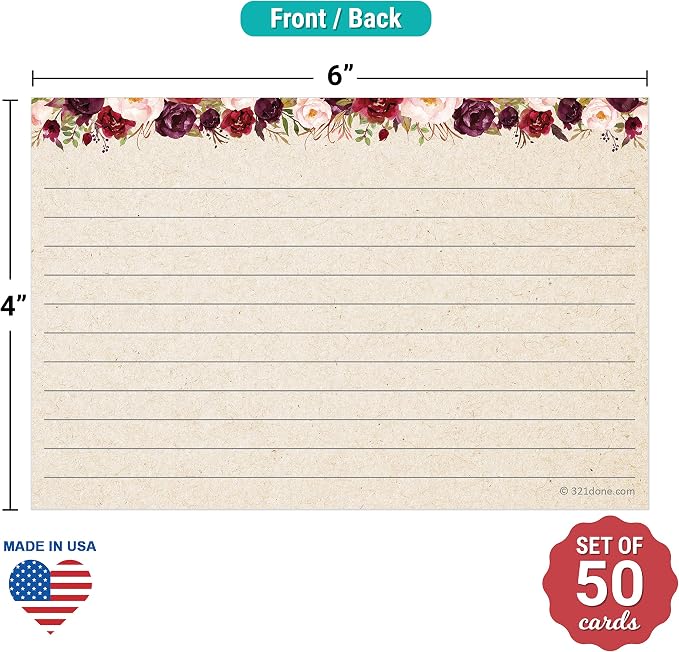 321Done Ruled Note Cards, Floral 4x6 Thick Index Cards - Image 2