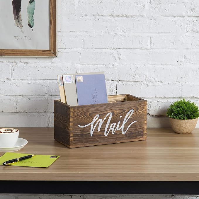 MyGift Mail Holder Storage Organizer Box Rustic Brown Wood - Image 2