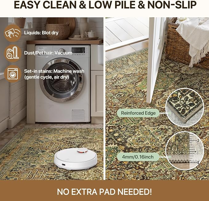 GENIMO 3x5 Area Rugs for Living Room, Machine Washable Non Slip Vintage Rugs - Image 7