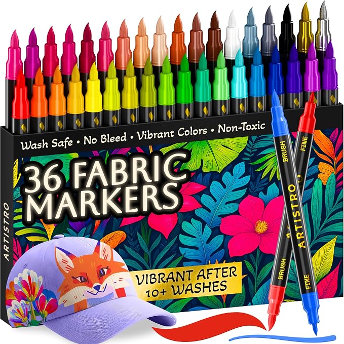 ARTISTRO 36 Fabric Markers for Clothes and Textiles – Permanent No-Bleed Fabric by ARTISTRO
