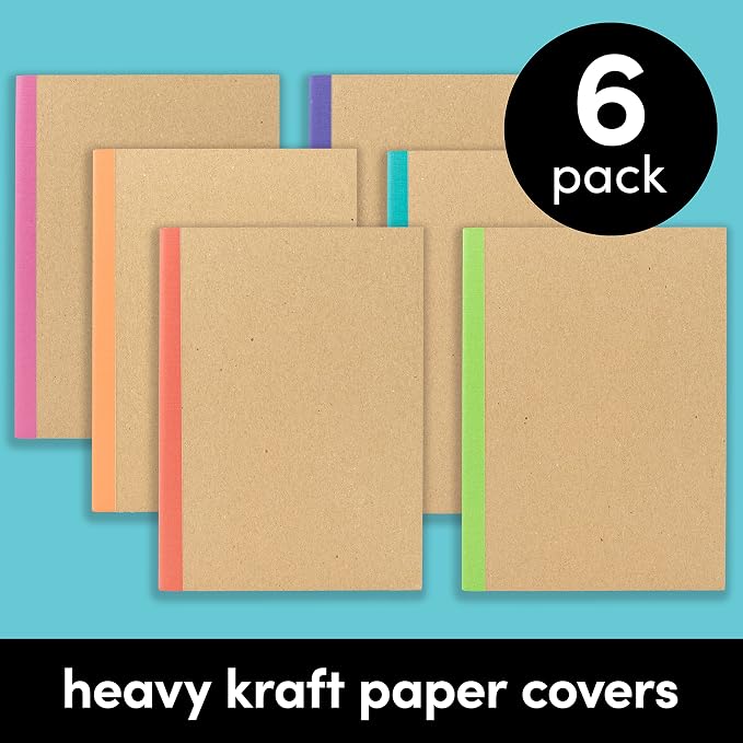 PAPERAGE 6-Pack Composition Notebook Journals, 120 Pages, Kraft Cover - Image 3