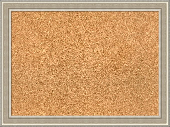 Amanti Art Natural Cork Board for Wall, 24x32 Vision Board with Silver Wood Frame, Medium Corkboard Office Decor for Home Organization, Modern Contemporary Corkboard Pinboard to display items for home-DeskLoop Office
