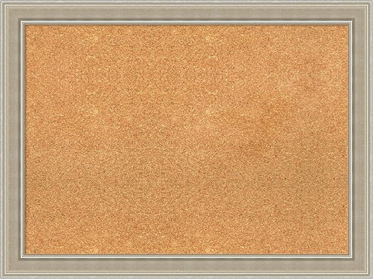 Amanti Art Natural Cork Board for Wall, 24x32 Vision Board with Silver Wood Frame, Medium Corkboard Office Decor for Home Organization, Modern Contemporary Corkboard Pinboard to display items for home-DeskLoop Office