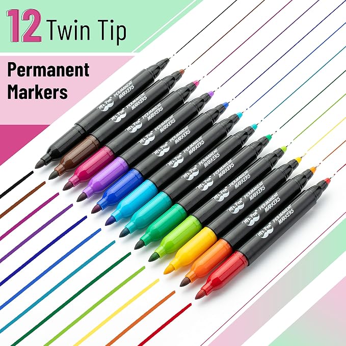 Mr. Pen- Dual Tip Permanent Markers, 12 Pack, Fine & Ultra Fine Tip | Fine Tip - Image 2
