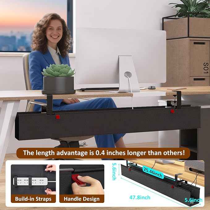 48" Gaming Under Desk Cable Management Tray, Large Anti-Sag Wire Hider - Image 7