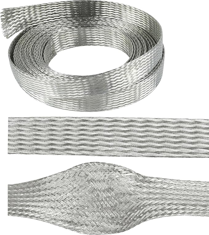 9/16" Wide Tinned Copper Braided Metal Wire Shielding Sleeve Ground Strap by BuyUneed