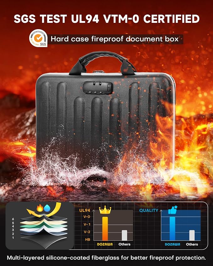 DOZAWA Fireproof Document Box, Hard Case Document Organizer - Image 2