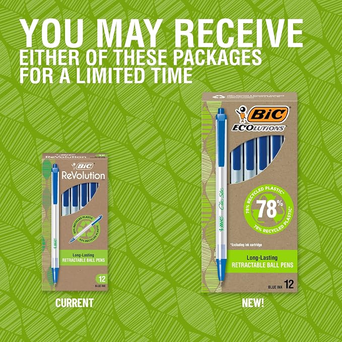 BIC Ecolutions Clic Stic Blue Ballpoint Pens, Medium Point, 12-Count Pack - Image 2