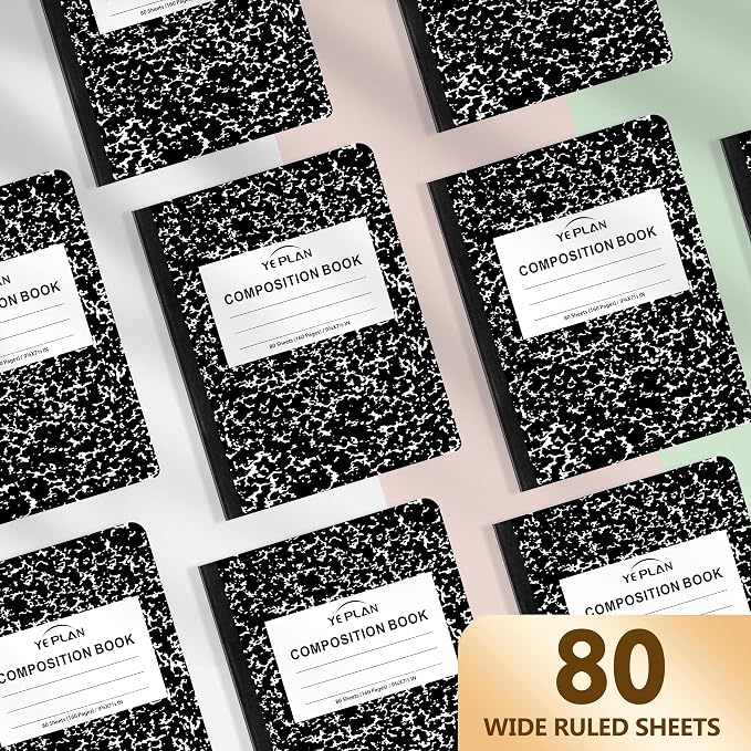 Yeplan Composition Notebooks 5 pack, Wide Ruled Notebook Paper, 9 3/4" x 7 1/2" - Image 3