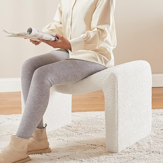 Large Footstool Ottoman, Multi-Functional Modern Foot Stool, Sofa Footrest Extra Seating for Living Room, Entryway, Hallways and Bedrooms, Large, White-DeskLoop Office