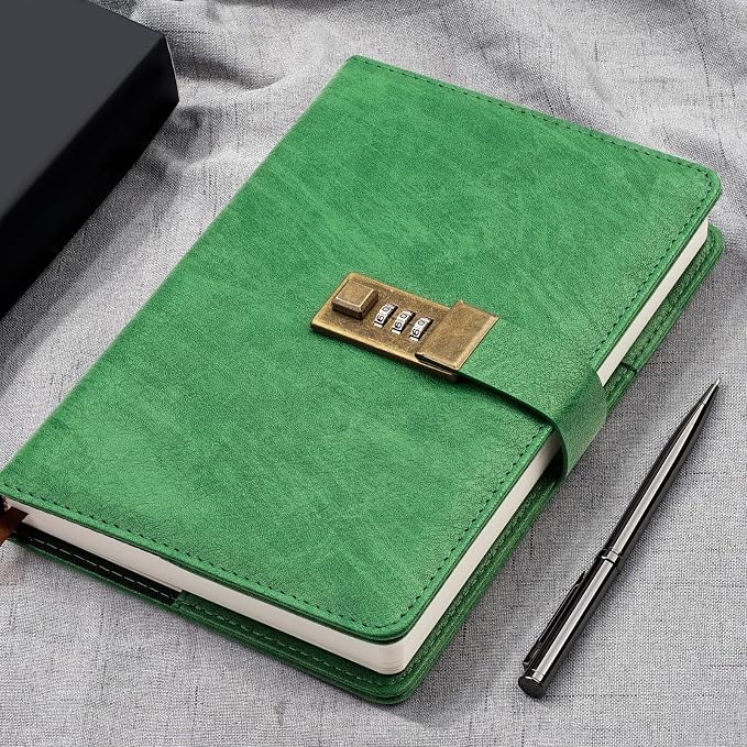 WEMATE Diary with Lock, A5 PU Leather Journal with Lock 240 Pages, Vintage Lock - Image 2