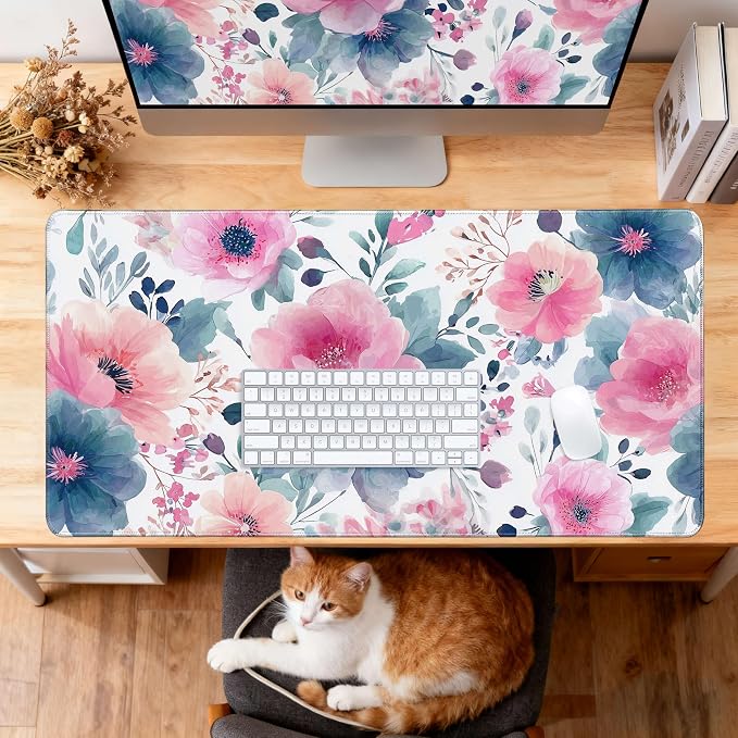 Desk Cover Mat, Floral Large Mouse Pad, Computer Laptop Mat Desk Decor - Image 7