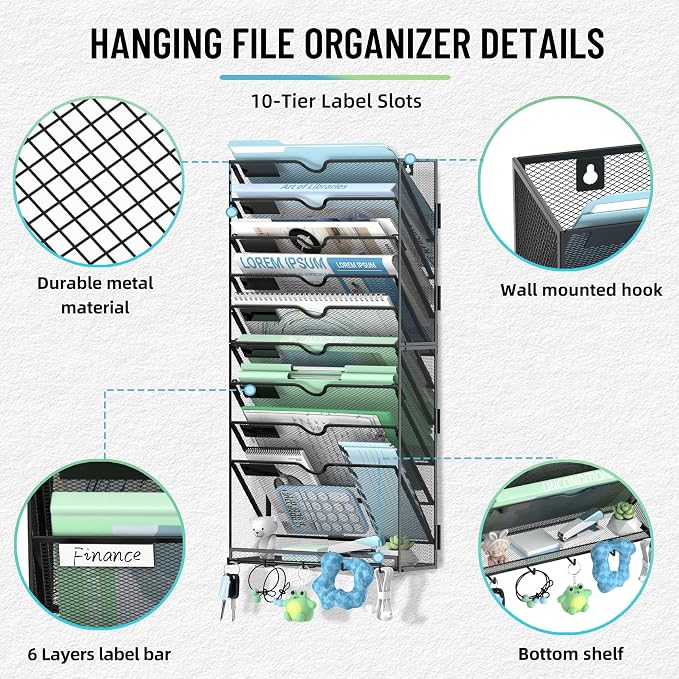 SUPEASY Wall File Organizer, 10 Tier Hanging File Organizer - Image 8