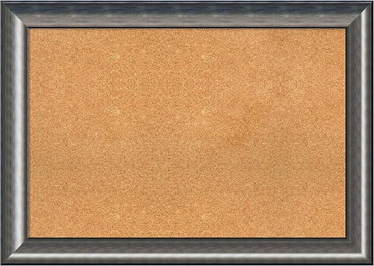 Amanti Art Natural Cork Board for Wall, 30x42 Vision Board with Silver Wood Frame, Large Corkboard Office Decor for Home Organization, Casual Corkboard Pinboard to Display Items for Home Organization-DeskLoop Office
