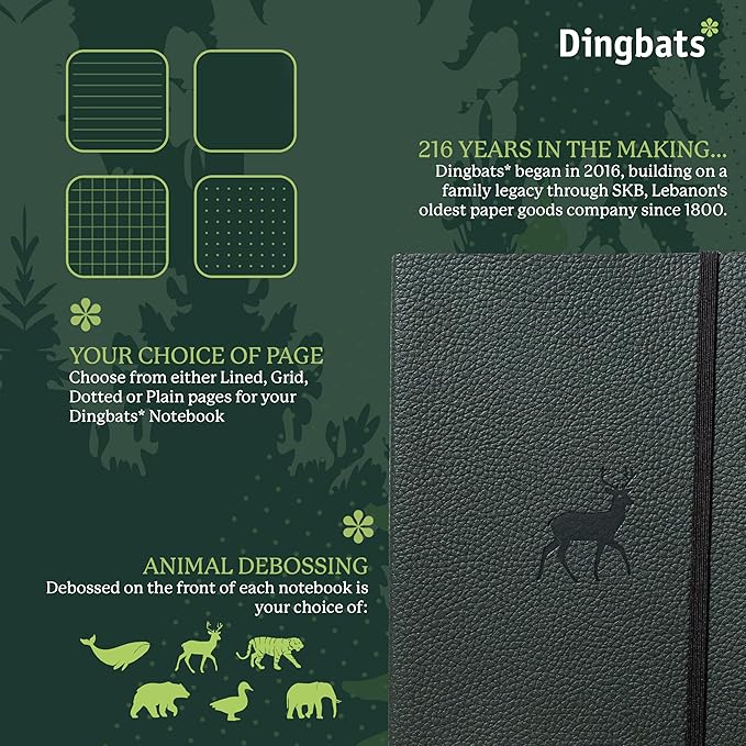 Dingbats* Wildlife Lined Writing Journal Notebook A5 - Vegan Leather Softcover - Ideal for Work, Travel - Pocket, Elastic Closure, & Bookmark-DeskLoop Office