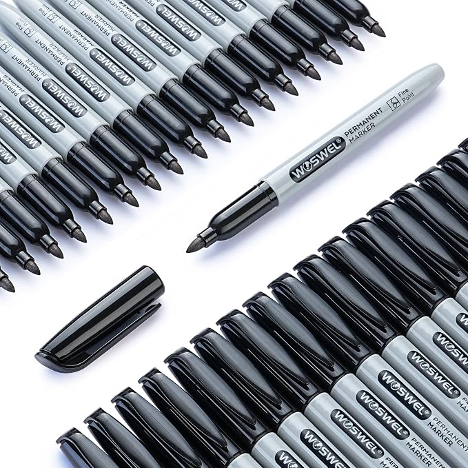 WOSWEL Permanent Markers Bulk, 100 Pack Fine Point Tip Black Permanent Marker - Image 7