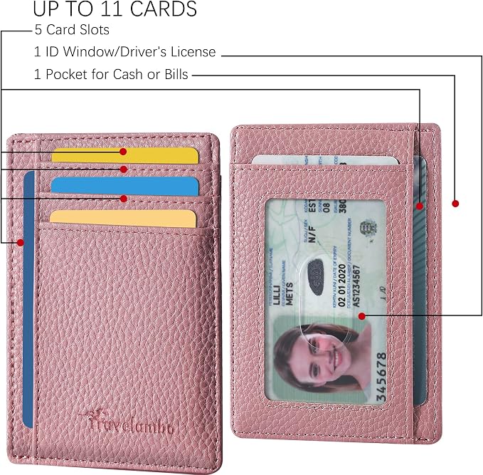 Travelambo Slim Wallet Front Pocket Minimalist Leather RFID Blocking Medium Size - Image 4