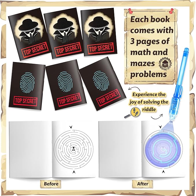 GIFTINBOX Invisible Ink Pens with UV light for Kids, Spy Pen Party Favors for Kids 8-12, 24Pack Invisible Ink Pen and Notebook, Magic Marker for Secret Message Birthday Party Favors for Kid 4-8-DeskLoop Office