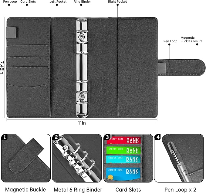Antner A6 Notebook Binder Refillable 6 Ring Budget Binder Cover - Image 2