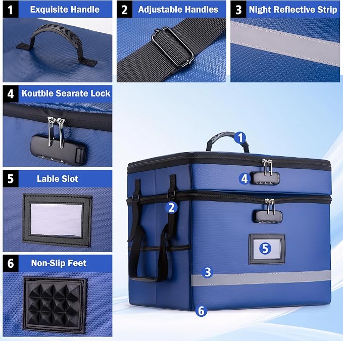 EXLIFBAG 2 Layer File Box with Lock, Portable Document Organizer Box with Handle - Image 2