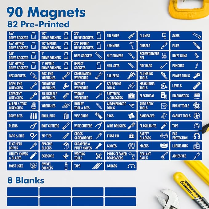 90 PCS Magnetic Toolbox Labels, 82 Pre-Printed & 8 Blanks Large Size Tool Chest - Image 3