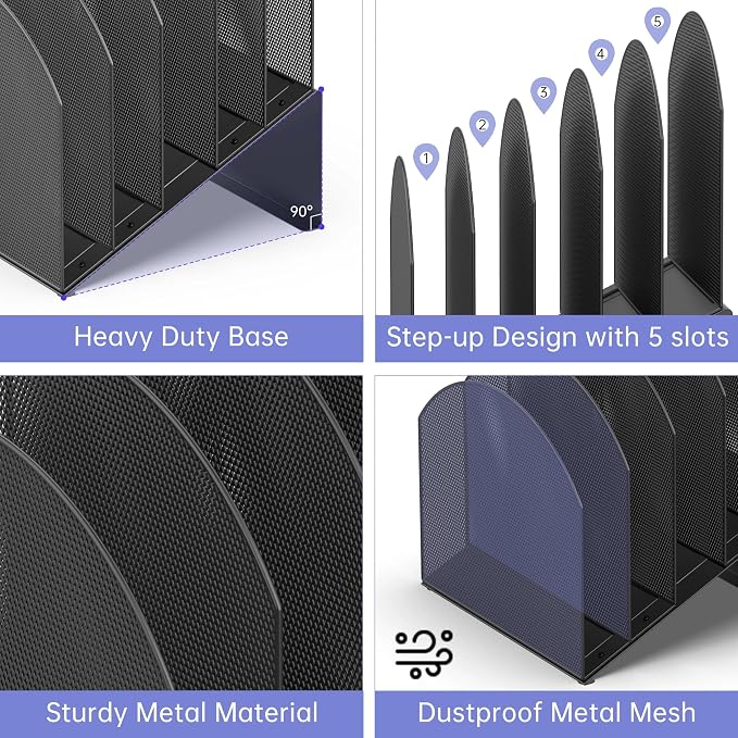 File Organizer for Desk, 5-Section Mesh Mail Holder, mail organizer and folder - Image 4