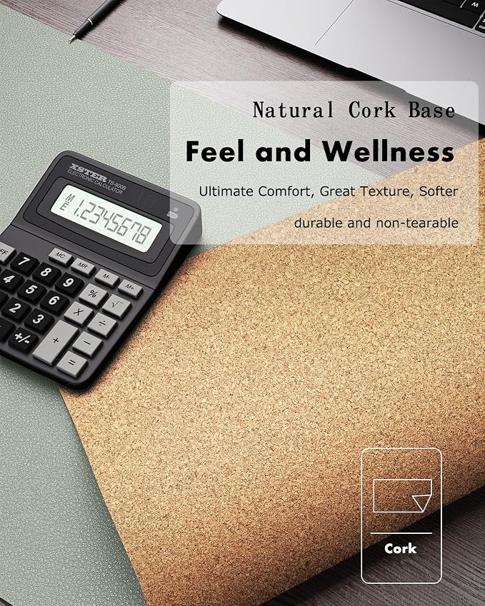 YSAGi Double-Sided Desk Pad, 31.5"x15.7"Leather Desk Mat, Eco Cork Desk Pad - Image 2