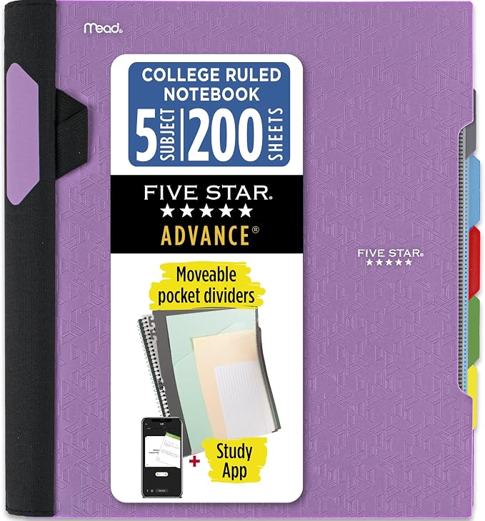 Five Star Advance Spiral Notebook + Study App, 5 Subject, College Ruled Paper by FiveStar
