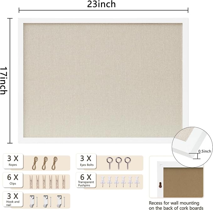 DAHAPYBOO Cork Board with Linen White, Bulletin Board 23"x17" | Hanging - Image 2