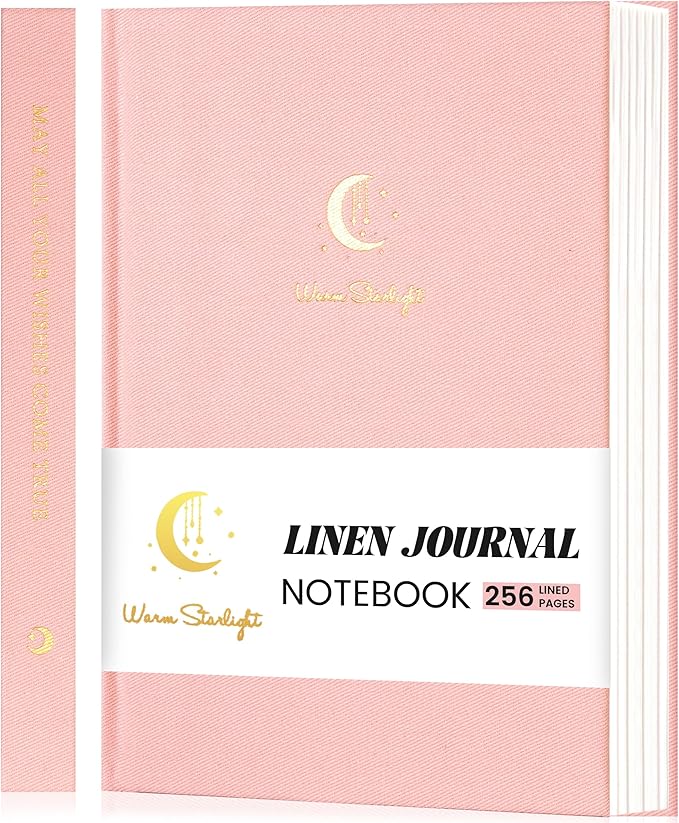 CAGIE Lined Journal Notebook for Women Girls, A5 Hardcover Linen Journals For Writing 256 Pages, Aesthetic Womens Diary, Gifts 8.3'' x 5.7'' Pink-DeskLoop Office