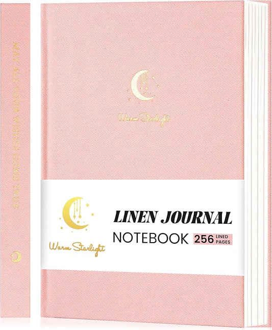 CAGIE Lined Journal Notebook for Women Girls, A5 Hardcover Linen Journals For Writing 256 Pages, Aesthetic Womens Diary, Gifts 8.3'' x 5.7'' Pink-DeskLoop Office