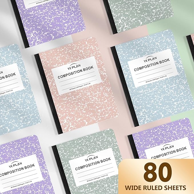 Yeplan Composition Notebooks 4 pack, Wide Ruled Notebook Paper, 9 3/4" x 7 1/2" - Image 3