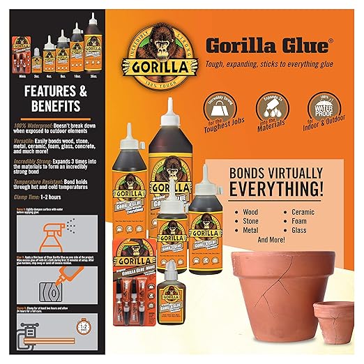 Gorilla Original Gorilla Glue, Brown, Waterproof Polyurethane Glue, 18 Ounce (Pack of 1) - Expands Into Materials, All Purpose-DeskLoop Office