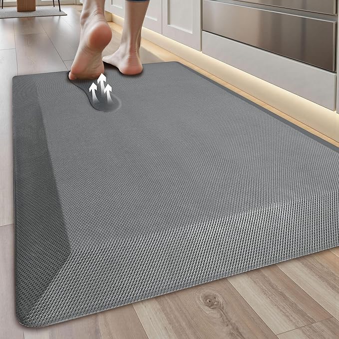 Anti Fatigue Kitchen Mats for Floor, Grey 9/10 Extra Thick Cushioned Standing Desk Mat, Comfort Memory Foam Ergonomic Kitchen Rugs and Mats Non-Slip Waterproof for Office, Kitchen, Sink, 20" x 32"-DeskLoop Office