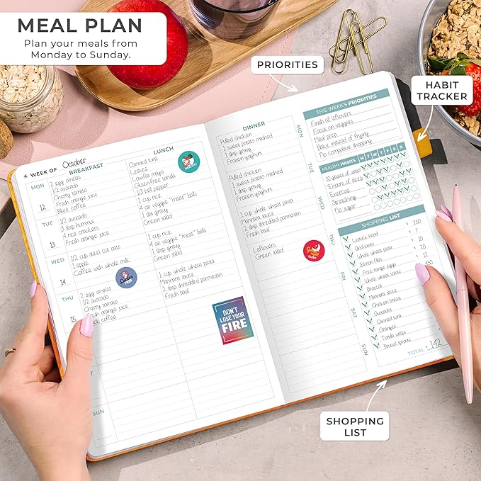 Clever Fox Weekly Meal Planner - Weekly & Daily Meal Prep Journal with Shopping and Grocery Lists for Menu Planning, Healthy Diet & Weight Loss Tracking, Lasts 1 Year, Undated, A5 - Amber Yellow-DeskLoop Office