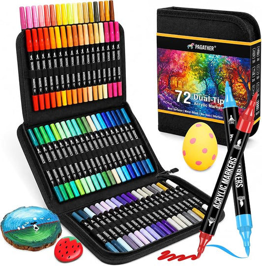 Pagather 72 Colors Acrylic Paint Markers, Dual Tip by Pagather